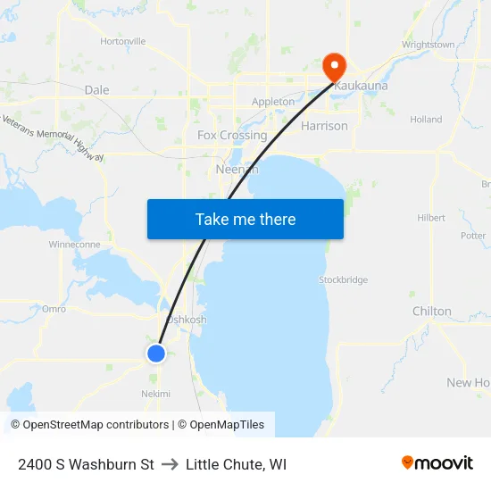 2400 S Washburn St to Little Chute, WI map