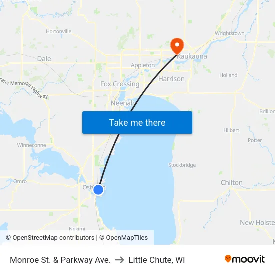 Monroe St. & Parkway Ave. to Little Chute, WI map