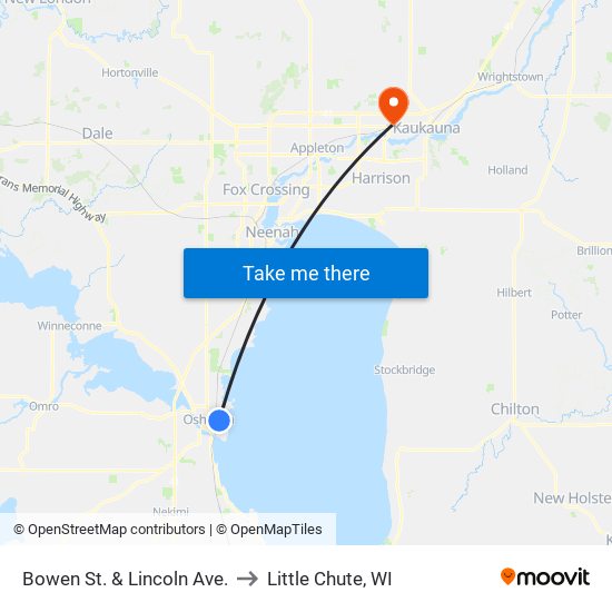 Bowen St. & Lincoln Ave. to Little Chute, WI map
