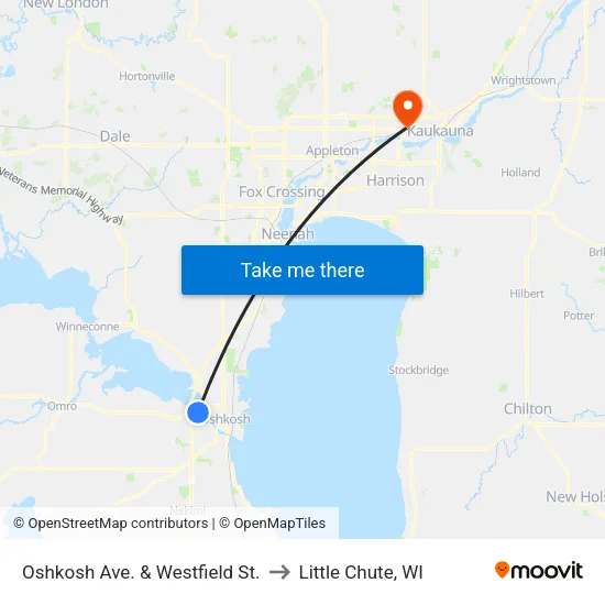 Oshkosh Ave. & Westfield St. to Little Chute, WI map