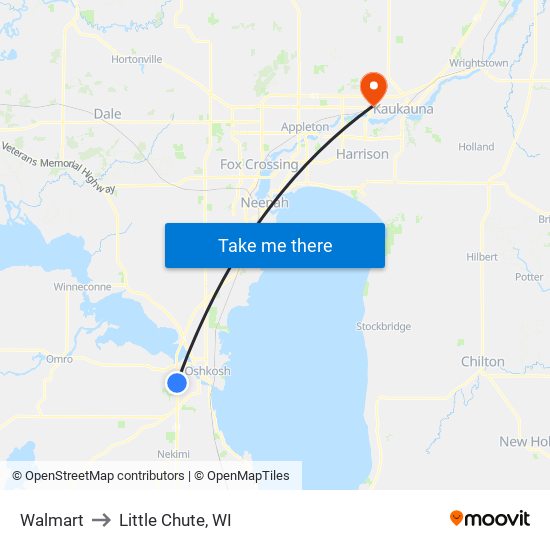 Walmart to Little Chute, WI map