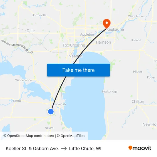 Koeller St. & Osborn Ave. to Little Chute, WI map