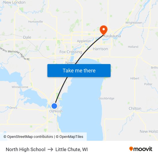 North High School to Little Chute, WI map