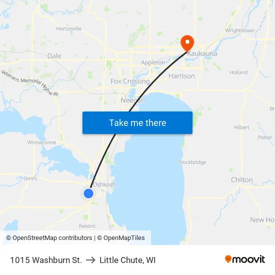 1015 Washburn St. to Little Chute, WI map