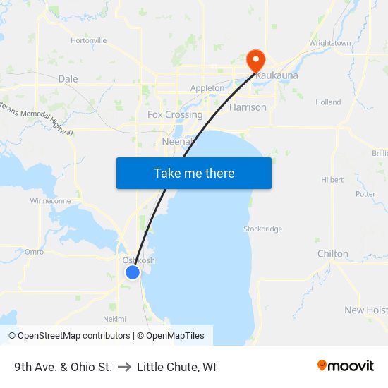 9th Ave. & Ohio St. to Little Chute, WI map