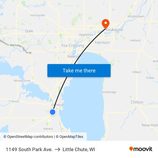 1149 South Park Ave. to Little Chute, WI map