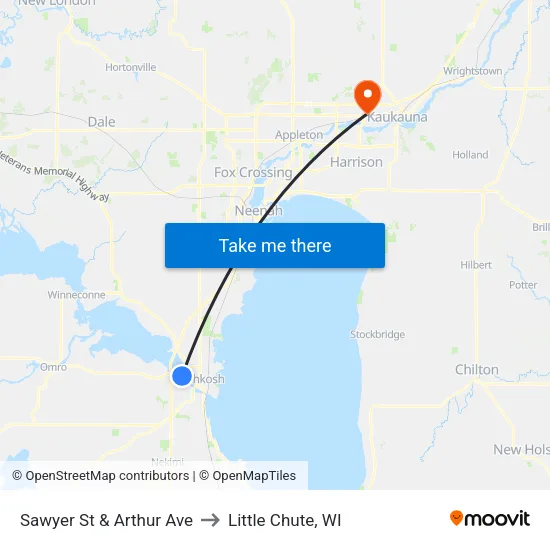 Sawyer St & Arthur Ave to Little Chute, WI map