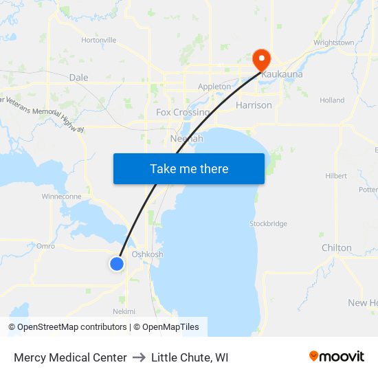 Mercy Medical Center to Little Chute, WI map