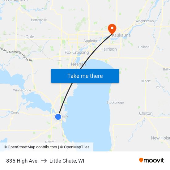 835 High Ave. to Little Chute, WI map