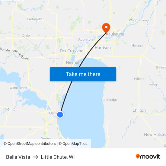 Bella Vista to Little Chute, WI map