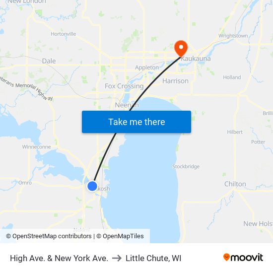 High Ave. & New York Ave. to Little Chute, WI map