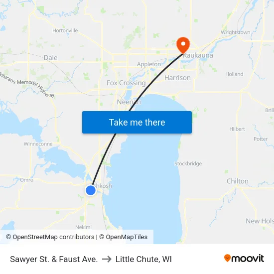 Sawyer St. & Faust Ave. to Little Chute, WI map