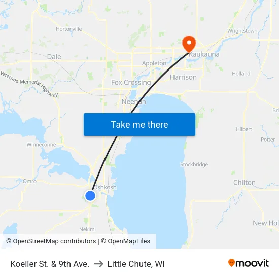 Koeller St. & 9th Ave. to Little Chute, WI map