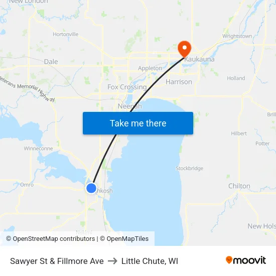 Sawyer St & Fillmore Ave to Little Chute, WI map