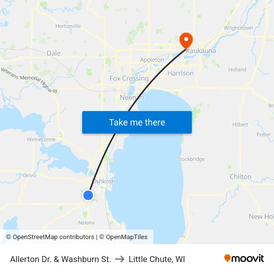 Allerton Dr. & Washburn St. to Little Chute, WI map