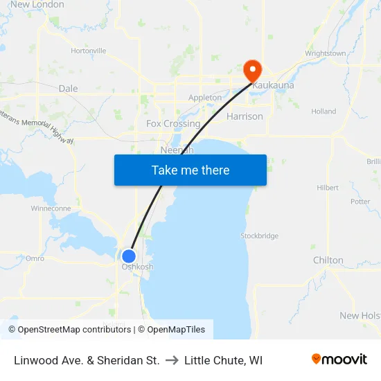 Linwood Ave. & Sheridan St. to Little Chute, WI map