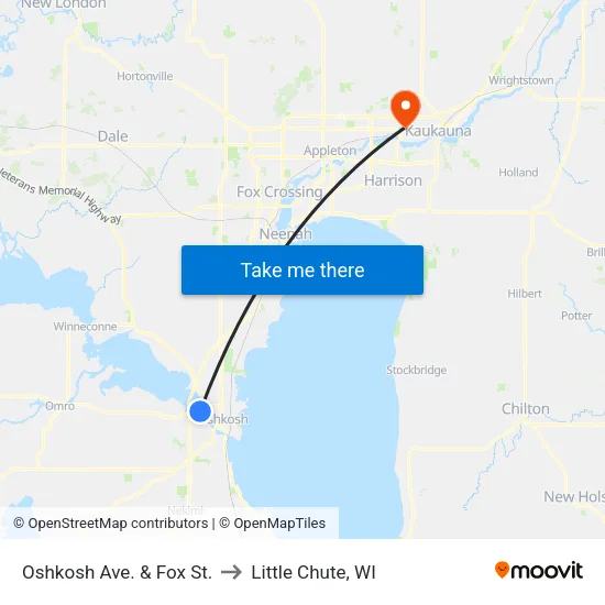 Oshkosh Ave. & Fox St. to Little Chute, WI map