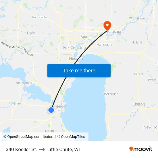 340 Koeller St. to Little Chute, WI map