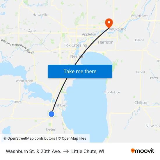 Washburn St. & 20th Ave. to Little Chute, WI map
