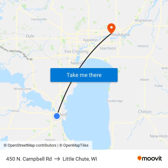 450 N. Campbell Rd to Little Chute, WI map