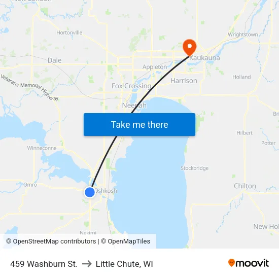 459 Washburn St. to Little Chute, WI map