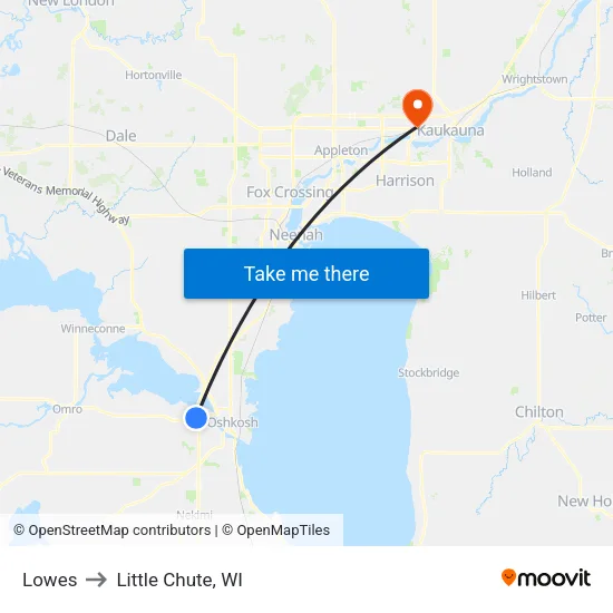 Lowes to Little Chute, WI map