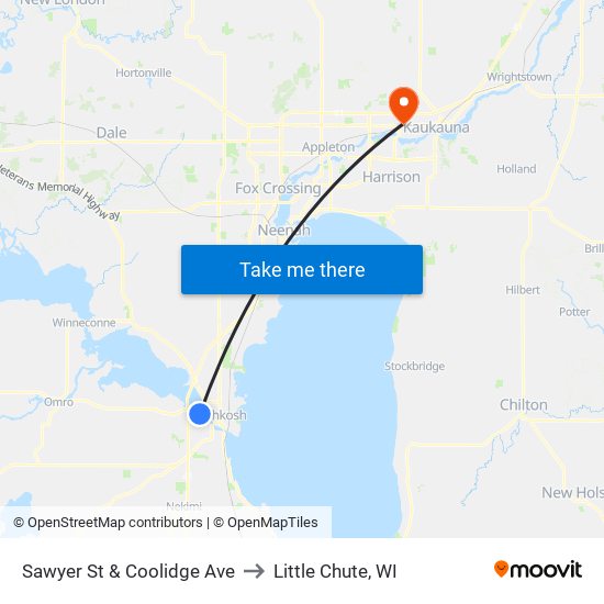 Sawyer St & Coolidge Ave to Little Chute, WI map