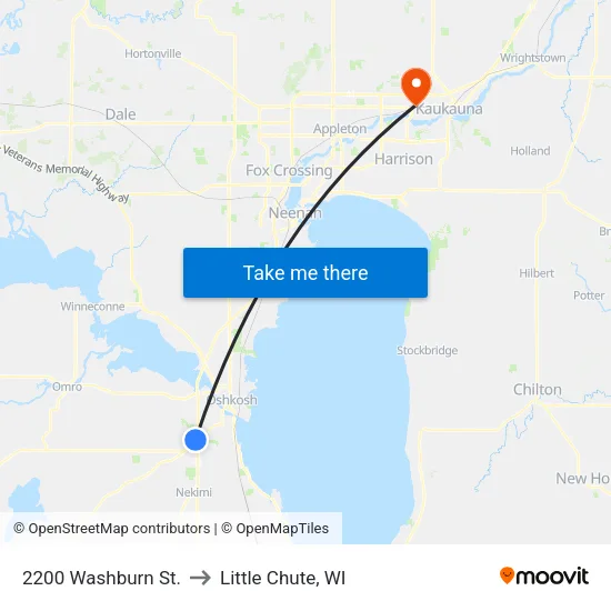 2200 Washburn St. to Little Chute, WI map