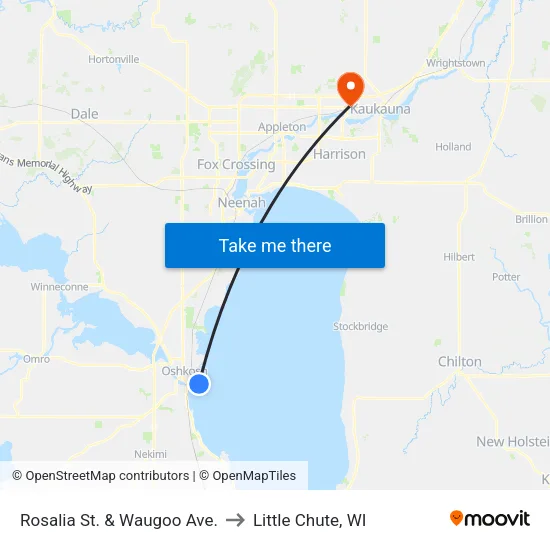 Rosalia St. & Waugoo Ave. to Little Chute, WI map