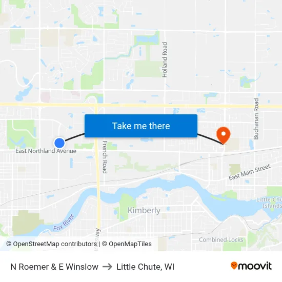 N Roemer & E Winslow to Little Chute, WI map
