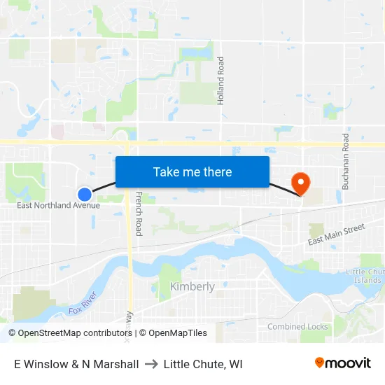 E Winslow & N Marshall to Little Chute, WI map