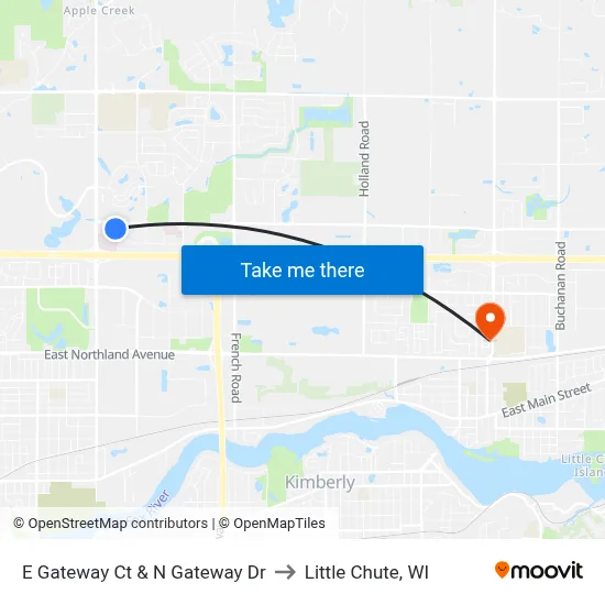 E Gateway Ct & N Gateway Dr to Little Chute, WI map