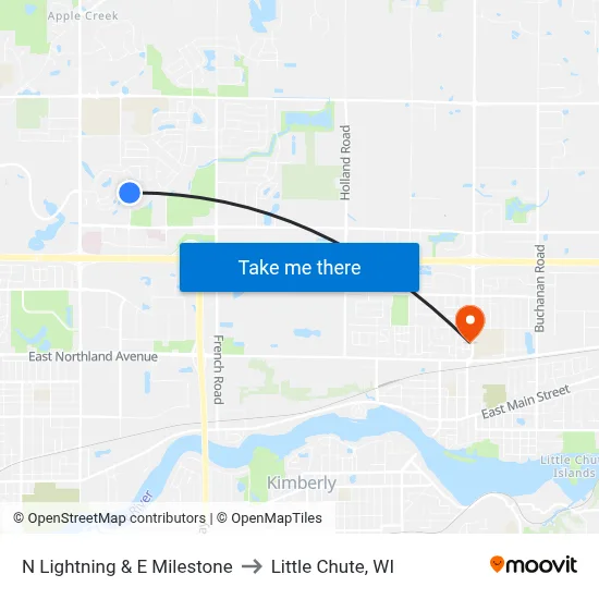 N Lightning & E Milestone to Little Chute, WI map