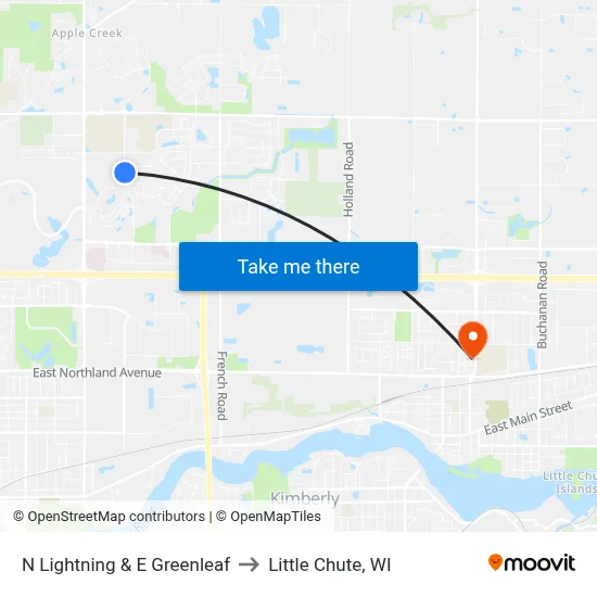 N Lightning & E Greenleaf to Little Chute, WI map