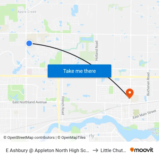 E Ashbury @ Appleton North High School Drive to Little Chute, WI map