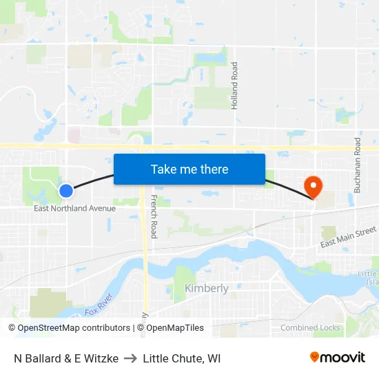 N Ballard & E Witzke to Little Chute, WI map