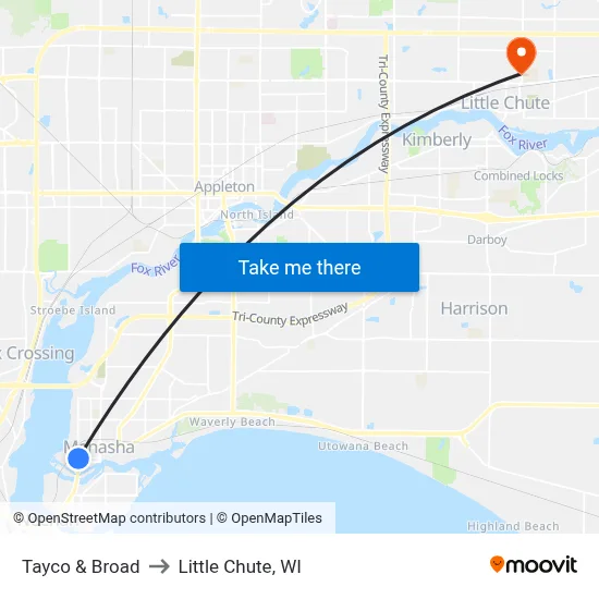 Tayco & Broad to Little Chute, WI map