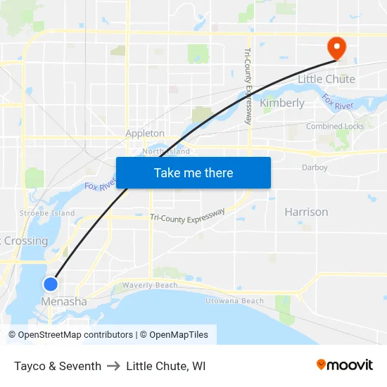Tayco & Seventh to Little Chute, WI map