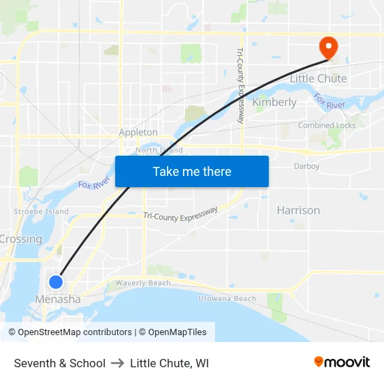 Seventh & School to Little Chute, WI map