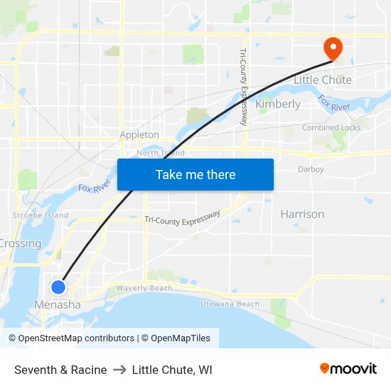 Seventh & Racine to Little Chute, WI map
