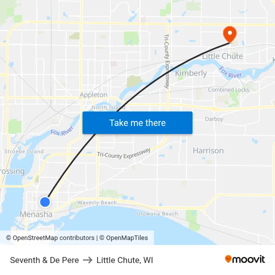 Seventh & De Pere to Little Chute, WI map
