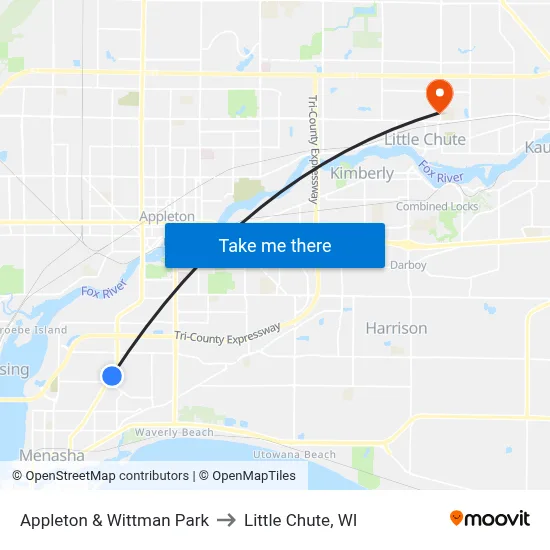 Appleton & Wittman Park to Little Chute, WI map