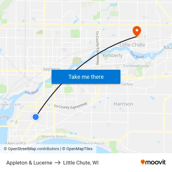 Appleton & Lucerne to Little Chute, WI map