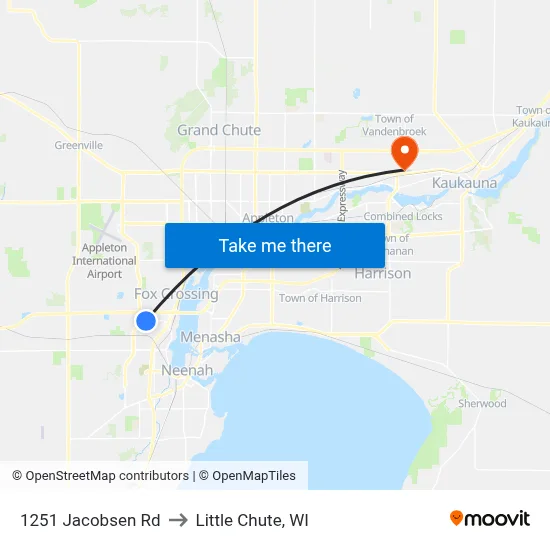 1251 Jacobsen Rd to Little Chute, WI map