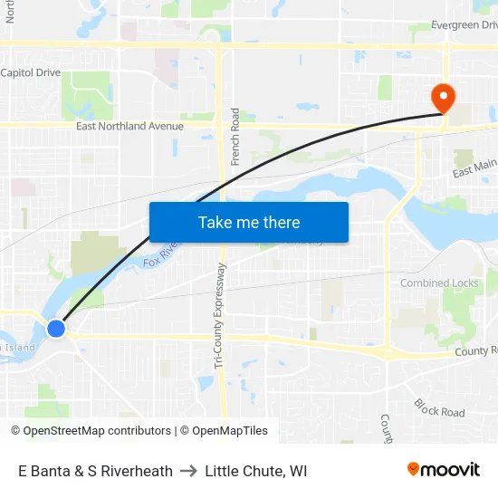 E Banta & S Riverheath to Little Chute, WI map