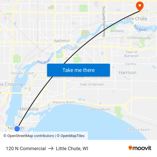 120 N Commercial to Little Chute, WI map