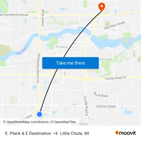 E. Plank & E Destination to Little Chute, WI map