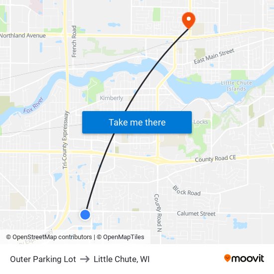 Outer Parking Lot to Little Chute, WI map