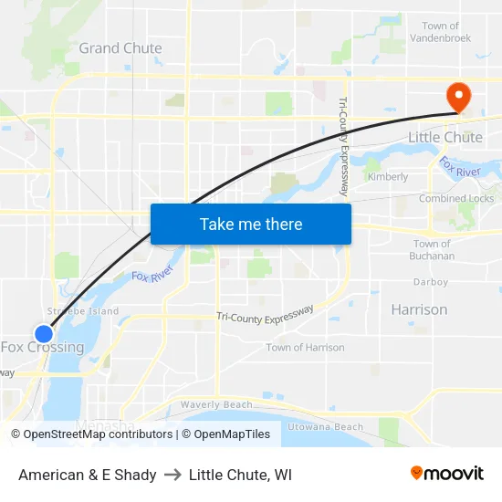 American & E Shady to Little Chute, WI map