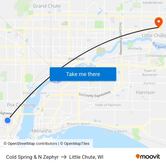 Cold Spring & N Zephyr to Little Chute, WI map